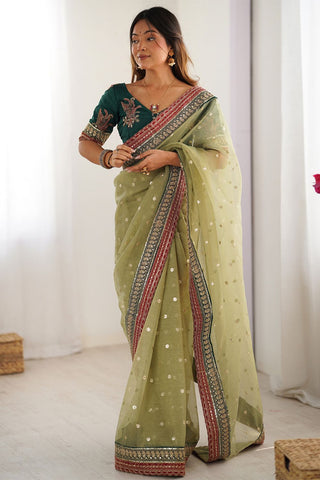 Green Banarasi Crush Silk Saree