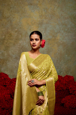 Green Georgette Silk Saree_Kumari Sarees