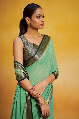 Green Georgette Silk Saree