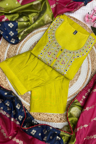 Green Viscose Chanderi Jacquard Embroidery Kurta Set_Kumari Sarees