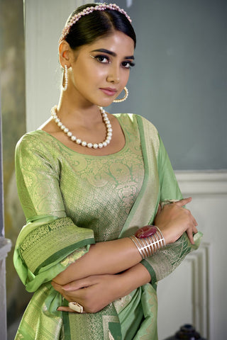 Green Pure Silk Crepe Saree
