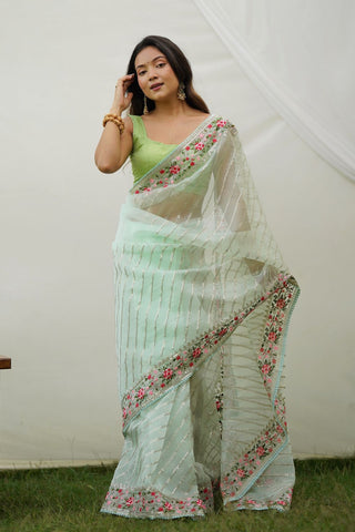 GREEN GEORGETTE SILK SAREE