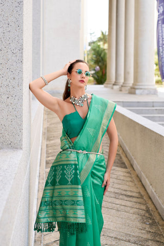 Green Ikkat Weaving Saree_Kumari Sarees