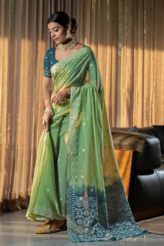 Green Jamdani Mulmul Cotton Saree