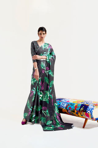 Green Digital Printed Soft Creep Saree