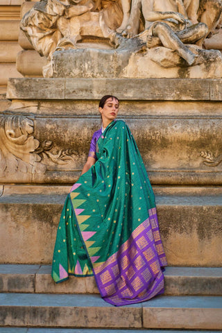 Green Handloom Weaving Khadi Silk Saree