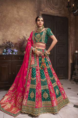 Green Banarasi Silk Lehenga