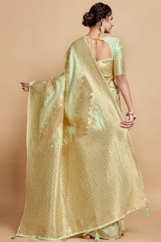 Green Linen Jamdani Banarasi Saree