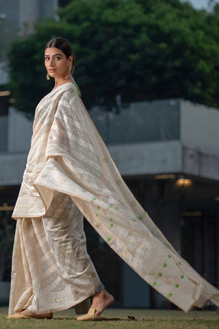 Green Mulmul Cotton & Jamadani Saree