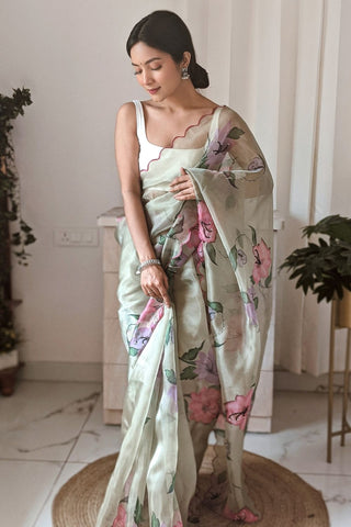 GREEN ORGANZA SAREE