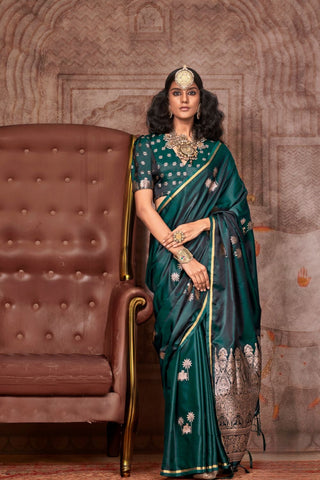 Green Pure Satin Weaving Silk Saree