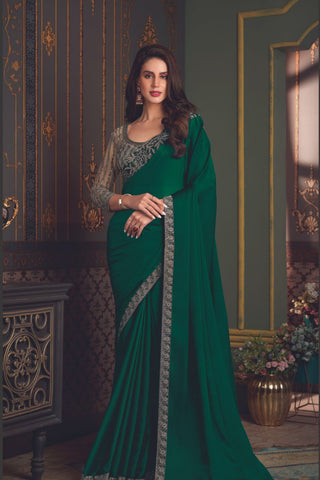 GREEN SOFT GLASS SILK SAREE