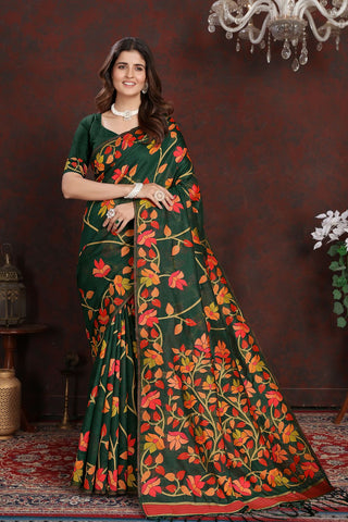 Green Soft Cotton Jamdani Saree