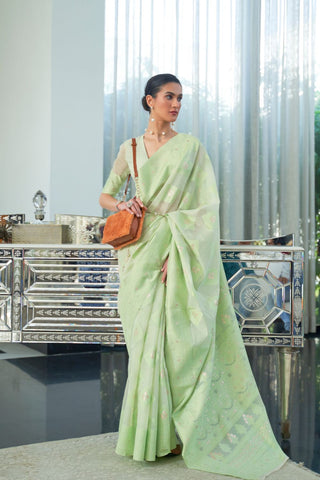 GREEN CHICKANKARI LUCKNOWI WAVING SAREE