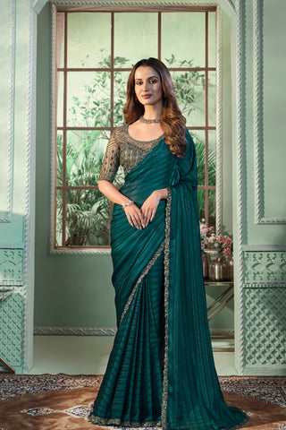 GREEN SILVER PATTERN GEORGETTE SAREE