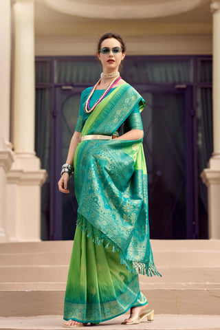 Green Soft SIlk Zari Weaving Saree_Kumari Sarees