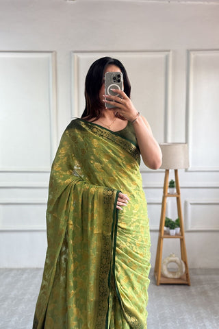 Yellow Pure Georgette Silk Saree_Kumari Sarees