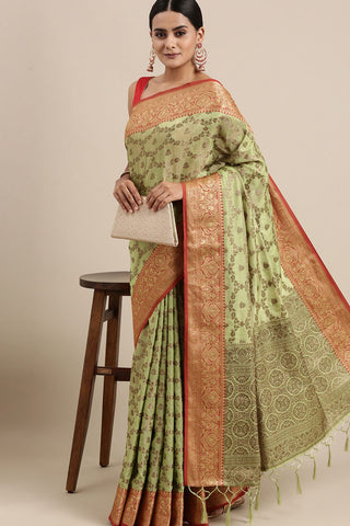 Green Chanderi Cotton Silk Saree