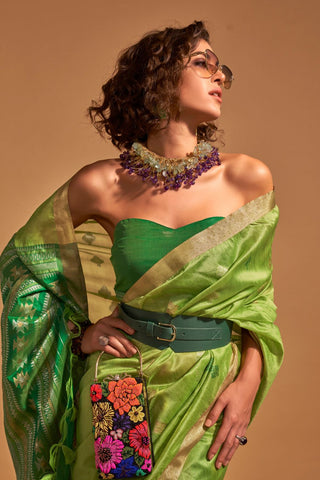 GREEN HANDLOOM WEAVING SAREE