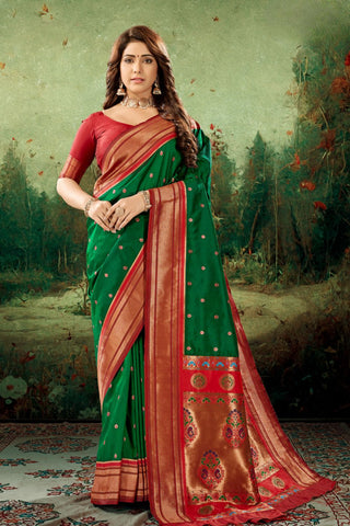 GREEN SOFT PESHWAI PAITHANI SILK SAREE