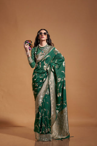 Green Pure Georgette Handloom Weaving Silk Saree