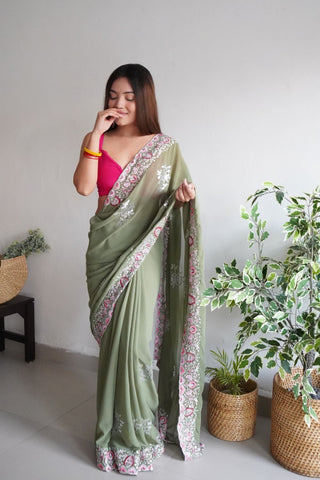 GREEN GEORGETTE SILK SAREE