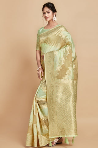 Green Linen Jamdani Banarasi Saree