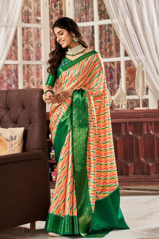 Green Pure Satin Digital Saree_Kumari Sarees