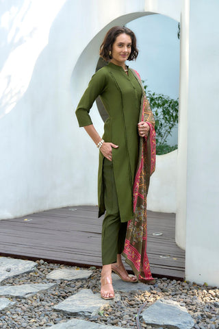 Green Vatican With Embroidery Kurta Set