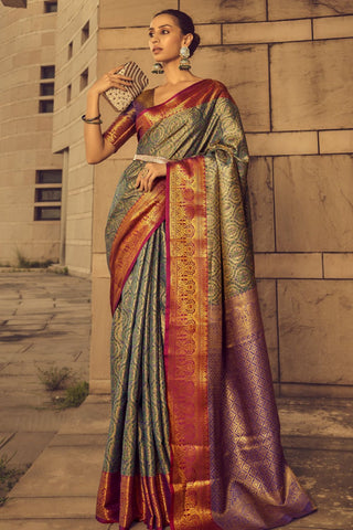 Green Zari Brocade Handwoven Saree_Kumari Sarees