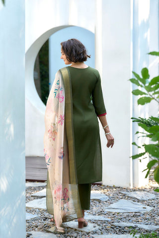 Green Organza Butti With Embroidery Kurta Set_Kumari Sarees