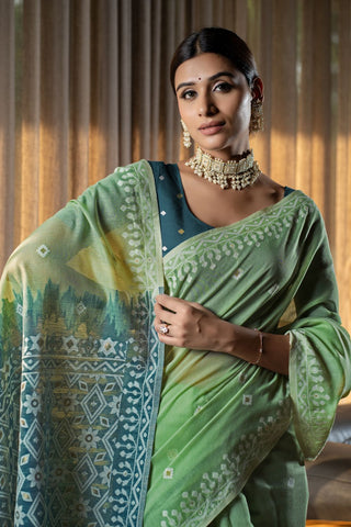 Green Jamdani Mulmul Cotton Saree