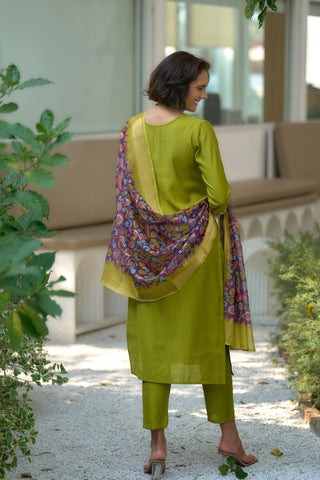Green Chanderi Butti With Embroidery Kurta Set_Kumari Sarees