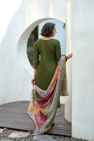 Green Chanderi Butti With Embroidery Kurta Set_Kumari Sarees