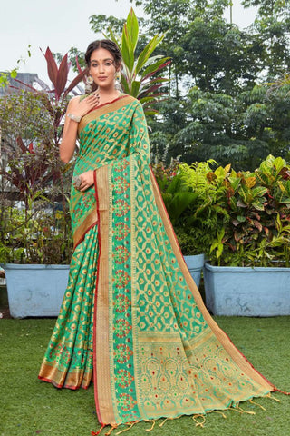 Green Banarasi Organza Silk Saree