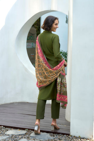 Green Vatican With Embroidery Kurta Set