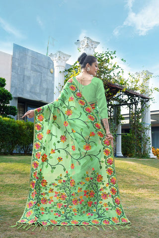 Green Soft Cotton Jamdani Floral Saree