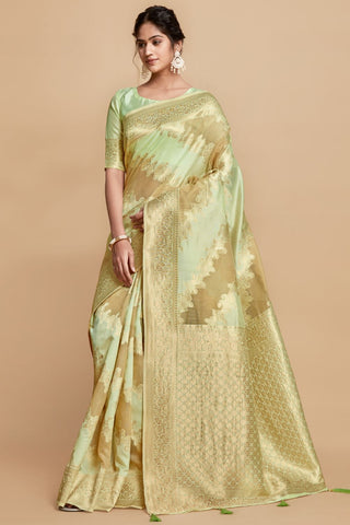 Green Linen Jamdani Banarasi Saree