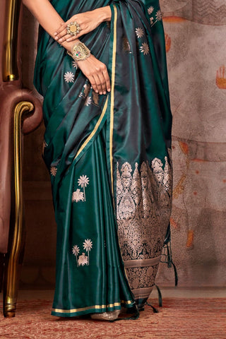 Green Pure Satin Weaving Silk Saree