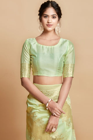 Green Linen Jamdani Banarasi Saree