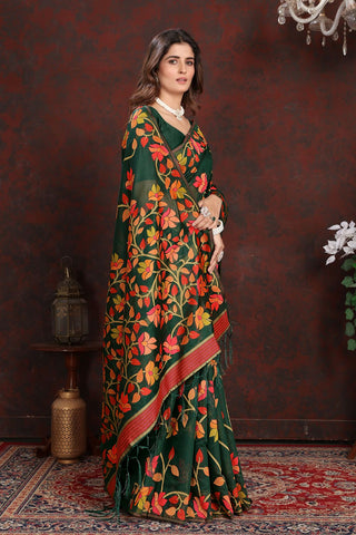 Green Soft Cotton Jamdani Saree