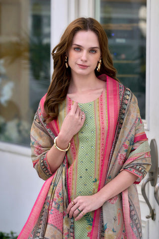 Green Vatican Silk Blend With Embroidery Kurta Set_Kumari Sarees