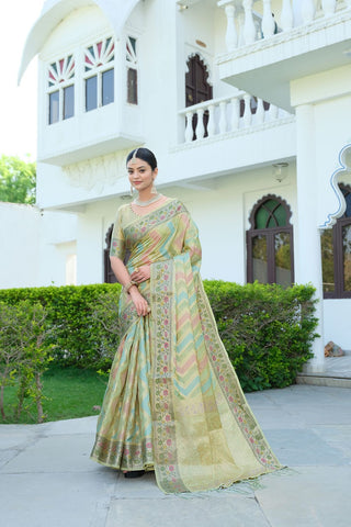 Green Organza Leheriya Woven Saree_Kumari Sarees