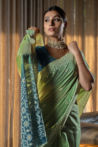 Green Jamdani Mulmul Cotton Saree