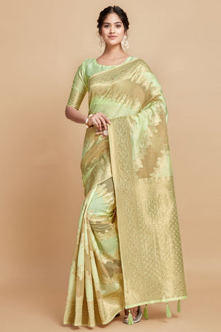 Green Linen Jamdani Banarasi Saree