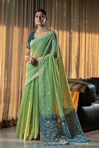 Green Jamdani Mulmul Cotton Saree