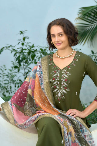 Green Chanderi Butti With Embroidery Kurta Set_Kumari Sarees