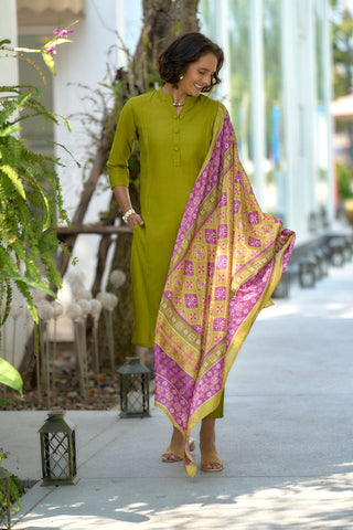 Green Vatican With Embroidery Kurta Set_Kumari Sarees