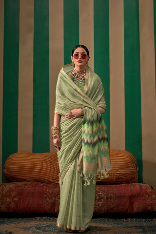 Green Spun Handloom Weaving Silk Saree