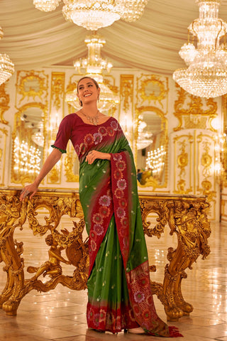 Green & Maroon Soft Banarasi Silk Saree_Kumari Sarees